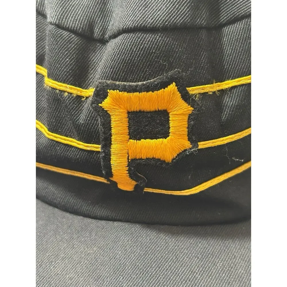 Vintage 70s Pillbox Pittsburgh Pirates Hat Cap Fitted Striped Black Broken Bill
